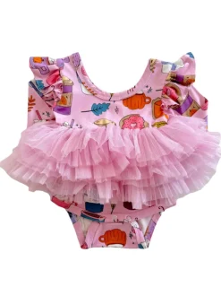 Long Sleeve Tutu Bodysuit, Pumpkin Spice Latte Pink