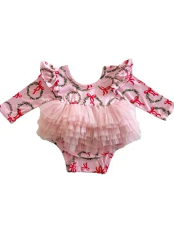Long Sleeve Tutu Bodysuit, Wreath Pink