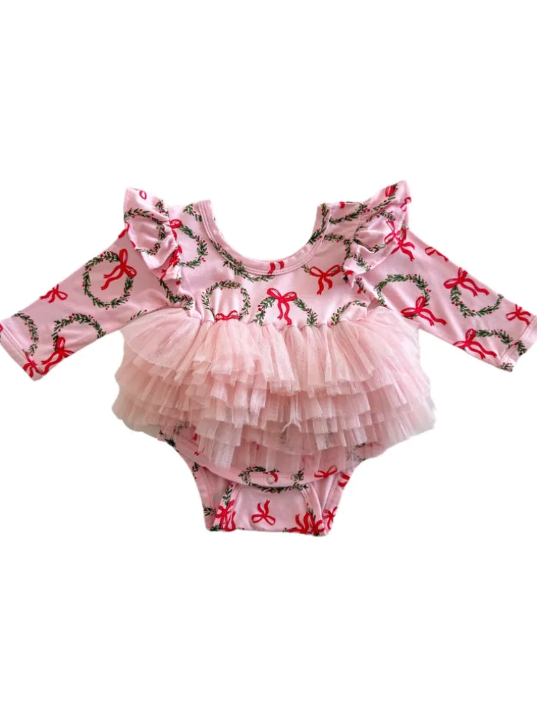 Long Sleeve Tutu Bodysuit, Wreath Pink