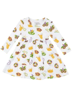 Long Sleeve Twirly Dress, Mardi Gras