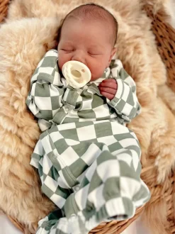 Matcha Milkshake Checkerboard / Organic Gown