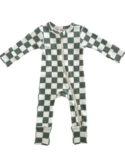 Matcha Milkshake Checkerboard / Organic 2-Way Zip Romper