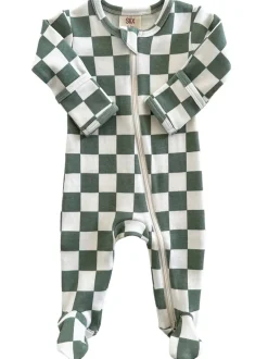 Matcha Milkshake Checkerboard / Organic Zip Footie