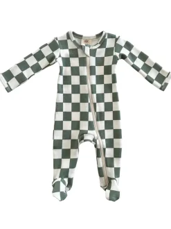 Matcha Milkshake Checkerboard / Organic Zip Footie