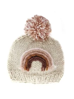 Mauve Rainbow Knit Pom Hat