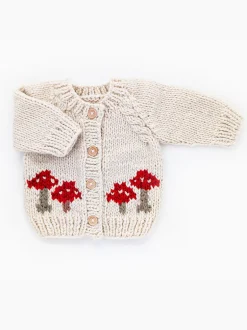 Mushroom Cardigan Knit Sweater, Natural