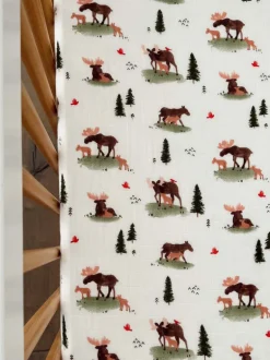 Muslin Crib Sheet, Moose