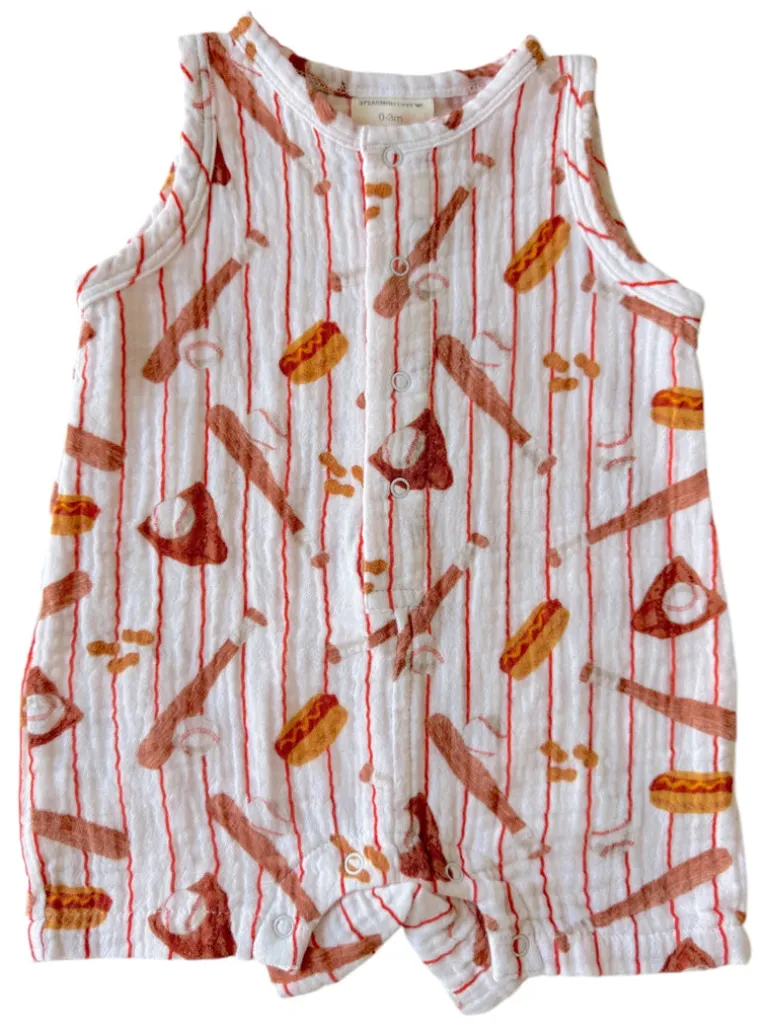 Muslin Shortie Romper, Baseball Game
