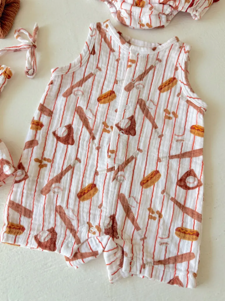 Muslin Shortie Romper, Baseball Game