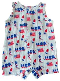 Muslin Shortie Romper, 4th of July Blue