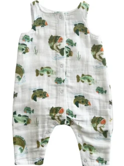 Muslin Sleeveless Romper, Bass Fishing