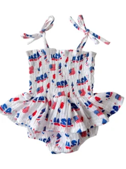 Muslin Smocked Bubble w/ Skirt, 4th of July