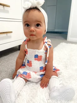 Muslin Smocked Bubble w/ Skirt, American Flag