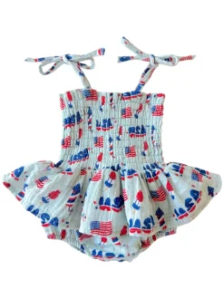 Muslin Smocked Bubble w/ Skirt, 4th of July Blue