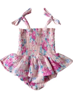 Muslin Smocked Bubble w/ Skirt, Garden Secrets