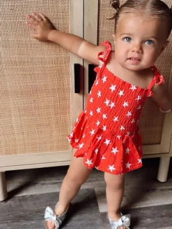 Muslin Smocked Bubble w/ Skirt, Star Spangled