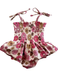 Muslin Smocked Bubble w/ Skirt, Retro Floral