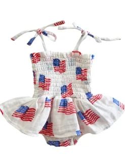 Muslin Smocked Bubble w/ Skirt, American Flag