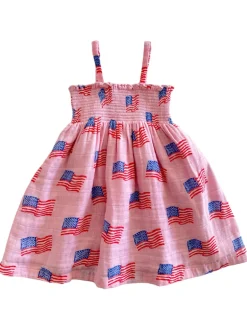Muslin Smocked Tube Dress, American Flag Pink