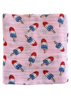 Muslin Swaddle, Pink Red, White & Blue Popsicle