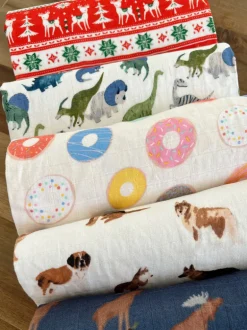 Muslin Swaddle, Red Vintage Deer Fair Isle
