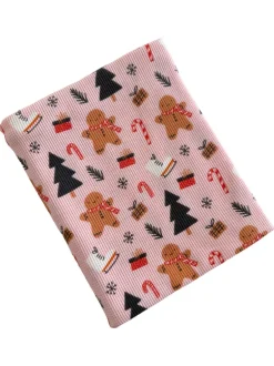 Organic Cotton Waffle Swaddle, Gingerbread Wonderland Blush