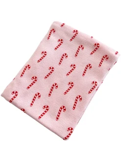 Organic Cotton Waffle Swaddle, Pink Candy Cane