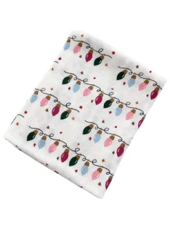 Organic Cotton Waffle Swaddle, Pink Christmas Lights