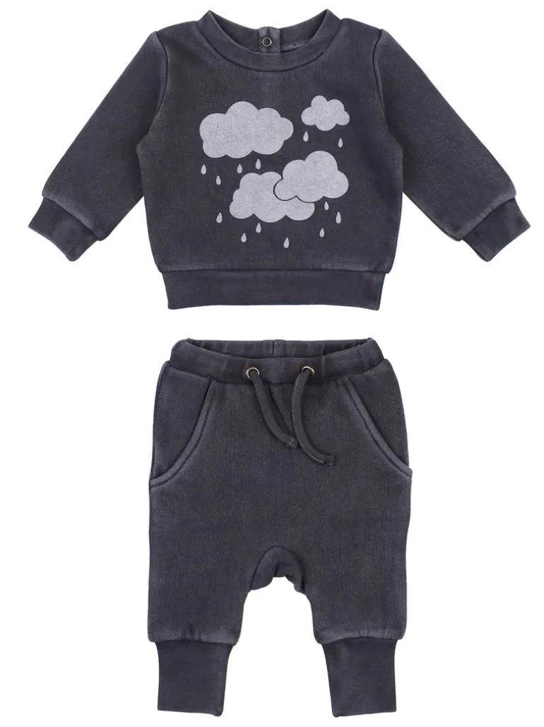 Organic Cozy Graphic Sweatshirt & Jogger Set, Coal Clouds