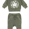 Organic Cozy Graphic Sweatshirt & Jogger Set, Hunter Leaves
