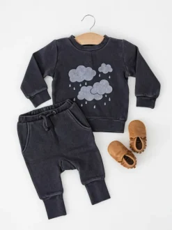 Organic Cozy Graphic Sweatshirt & Jogger Set, Coal Clouds