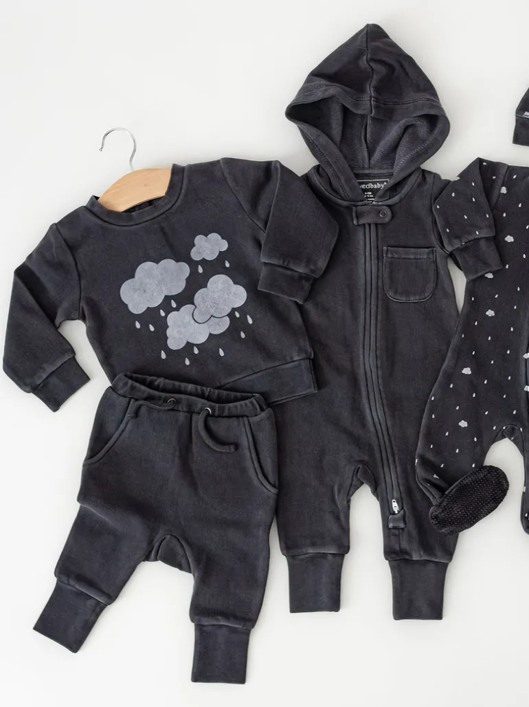 Organic Cozy Graphic Sweatshirt & Jogger Set, Coal Clouds