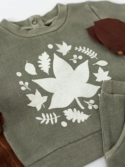 Organic Cozy Graphic Sweatshirt & Jogger Set, Hunter Leaves