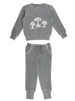 Organic Kids' Cozy Graphic Sweatshirt & Jogger Set, Mist Mushrooms