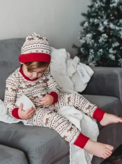Organic Kids' Holiday PJ & Cap Set, Fair Isle Rudolph