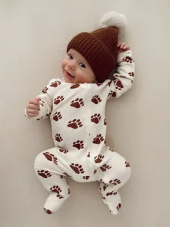 Organic Waffle Basic Zip Footie, Bear Paw