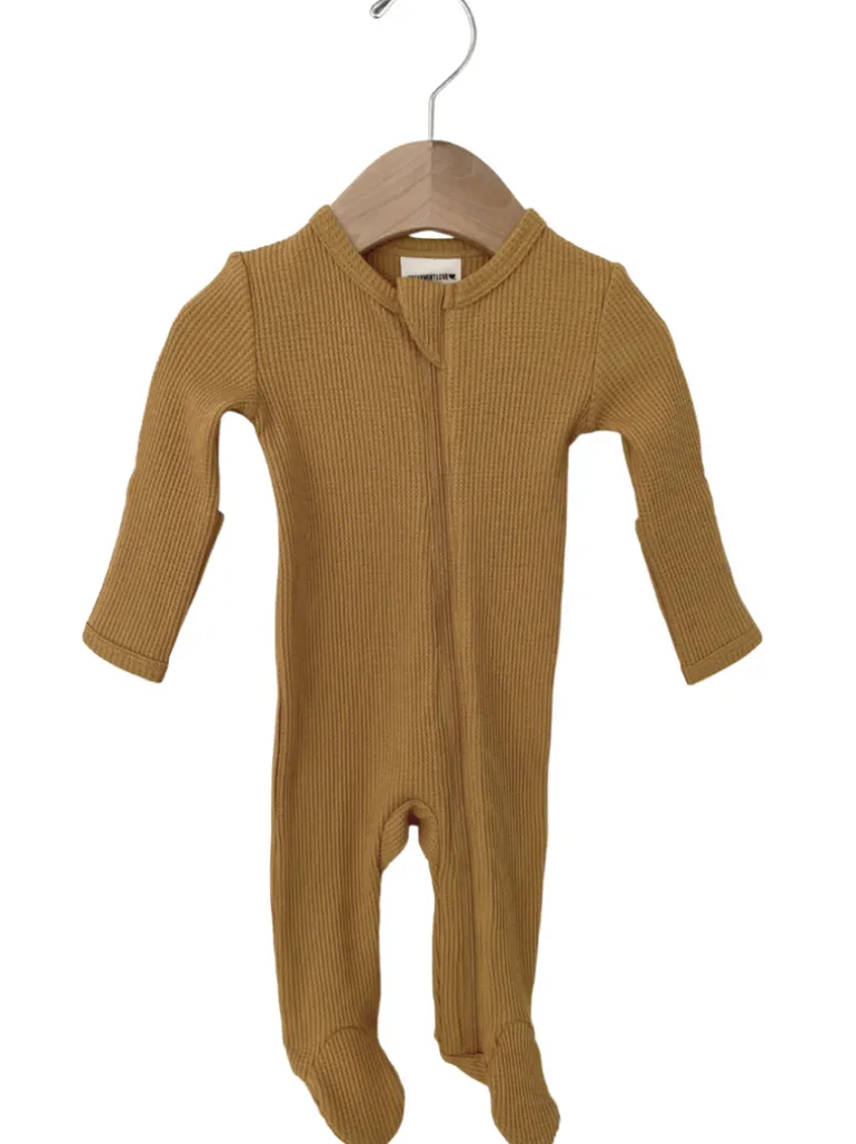 Organic Waffle Basic Zip Footie, Honey