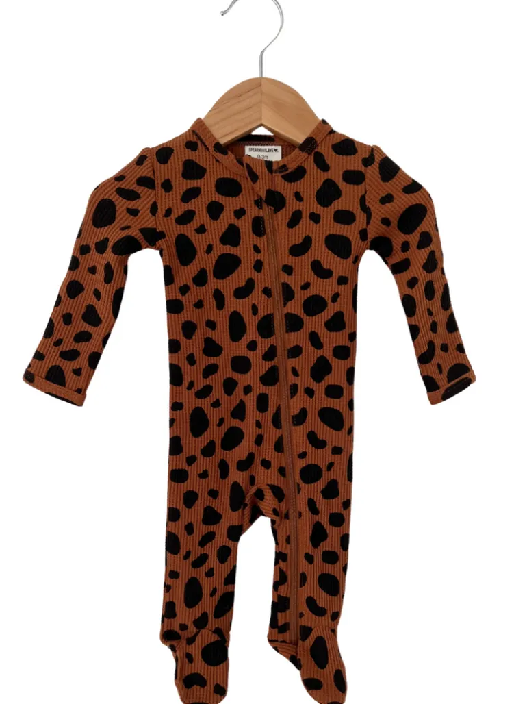 Organic Waffle Basic Zip Footie, Black Spot