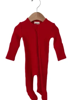 Organic Waffle Basic Zip Footie, Red