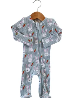 Organic Waffle Basic Zip Footie, Brother Bunny