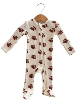 Organic Waffle Basic Zip Footie, Bear Paw