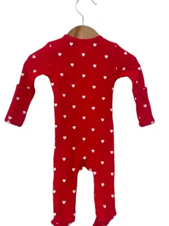 Organic Waffle Basic Zip Footie, Little White Heart (on Red)