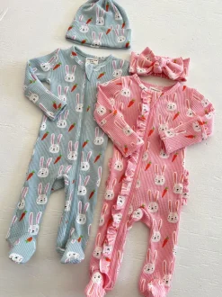 Organic Waffle Basic Zip Footie, Brother Bunny