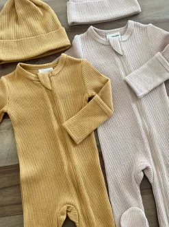 Organic Waffle Basic Zip Footie, Honey