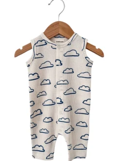 Organic Waffle Easy Romper, Cloud