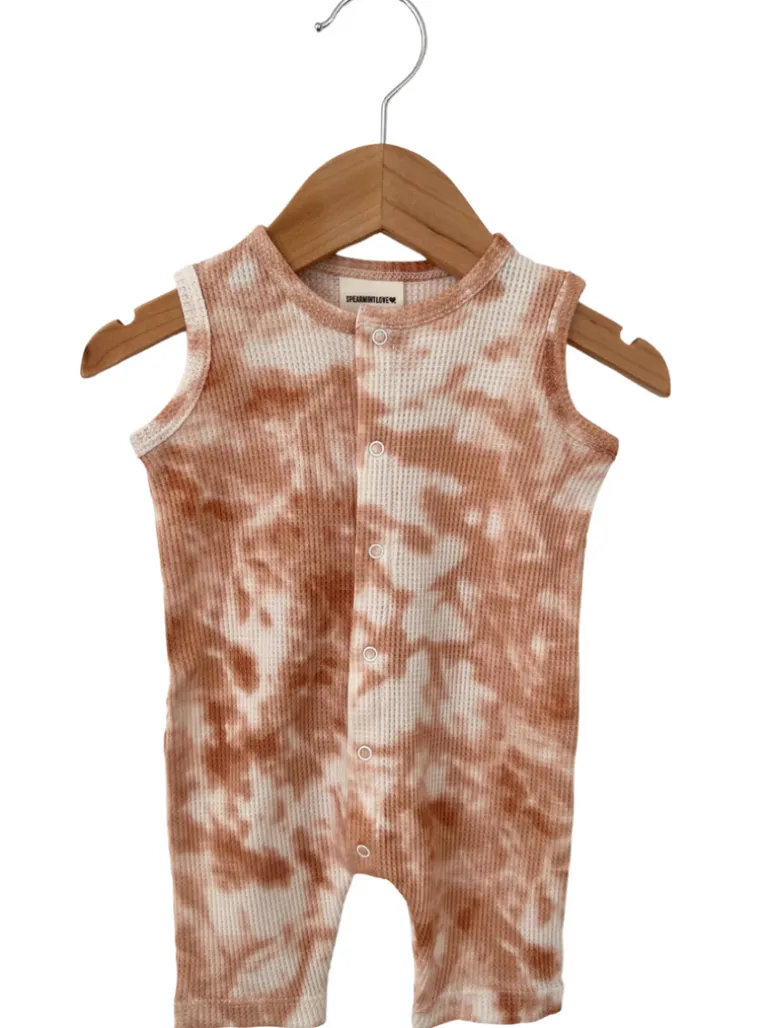 Organic Waffle Easy Romper, Spice Tie Dye