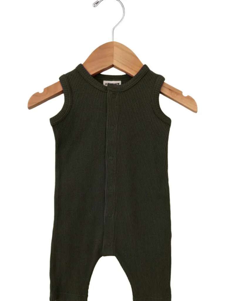 Organic Waffle Easy Romper, Forest