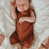 Organic Waffle Easy Romper, Caramel