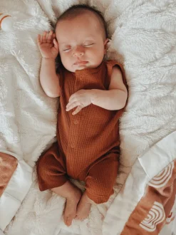 Organic Waffle Easy Romper, Caramel