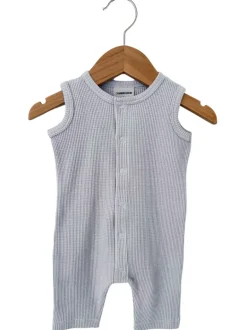 Organic Waffle Easy Romper, Silver